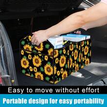 Sunflower With Bud Design Car Trunk Organizer, Automotive Storage Box, With Pocket, Ladies/Men Car Accessories Storage Bag, Suitable For Cars/Suvs/Small Trucks/Trucks (Black) - Yellow - View 8