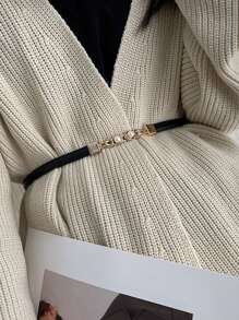 Elegant 1pc Women's Stretchy Skinny Waist Belt With Faux Pearls & Alloy Buckle, Simple & Versatile Decorative Accessory For Sweater, Dress, Loose Fitting Garments Summer, School Fall, Autumn, Halloween