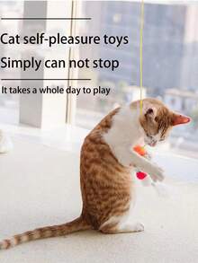 寵物貓掛在門上的聲音老鼠玩具羽毛棒,毛絨有趣互動有趣貓玩具 - 彩色 - 查看 3