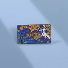 幾何卡通天才畫家在星夜中,爆炸的時光機胸針 - 彩色 - 查看 7