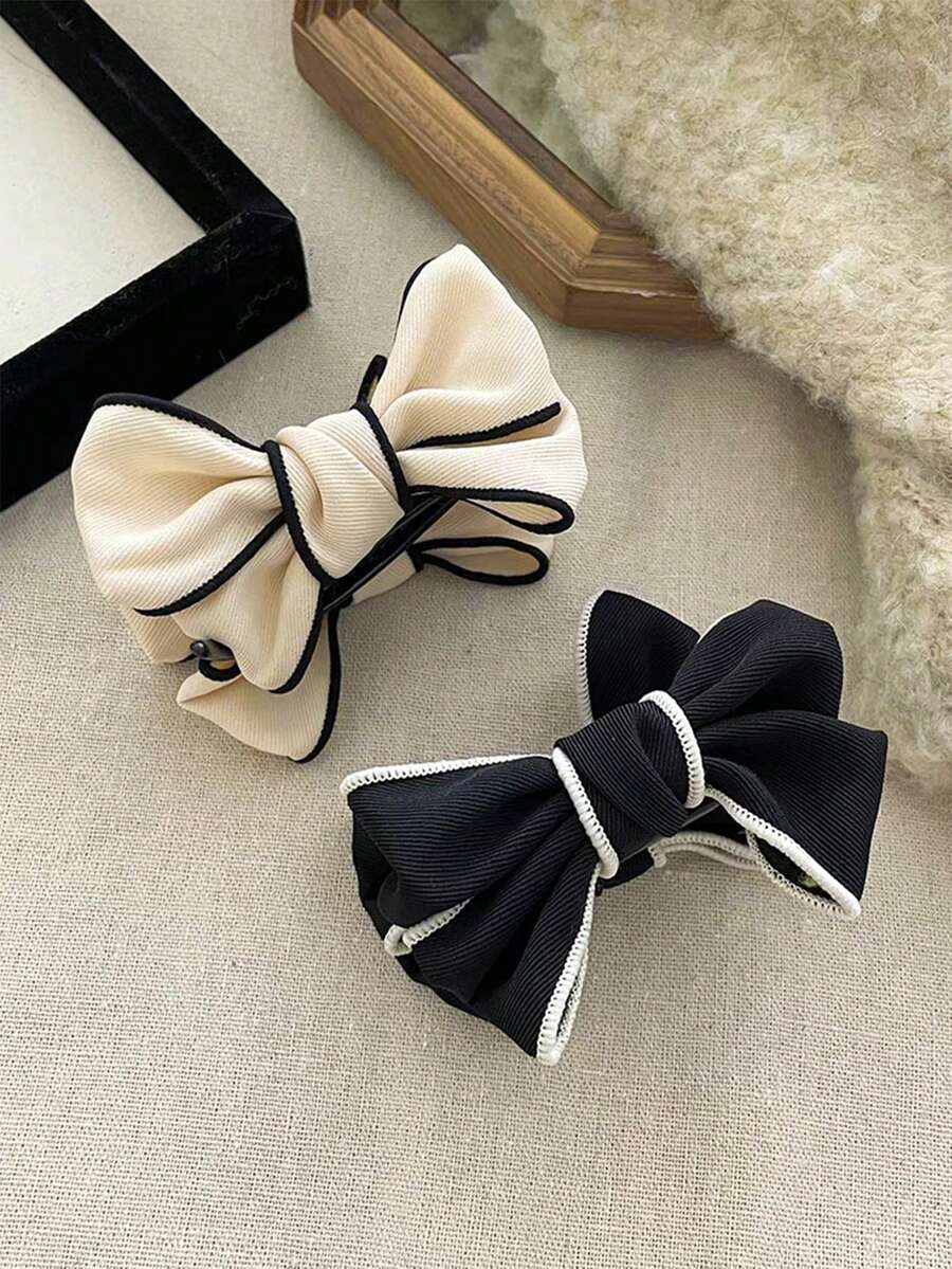 1入女性雙面蝴蝶結髮夾，高端髮髻必備的簡單可愛髮夾 - 杏色 - 查看 1