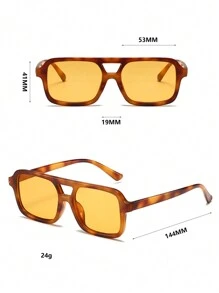 一副女士复古方形双梁飞行员时尚眼镜，70年代时尚時尚眼鏡，适合日常佩戴，沙滩配饰，女士眼镜時尚眼鏡基础款，秋冬季女士服装，商务休闲，礼物，豹纹，适合夏季沙滩度假、户外、旅行 - 彩色 - 查看 5