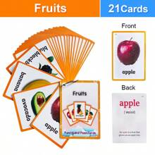 21PCS/Set Fruit Kids Gifts English Flash Cards Pocket Card Educational Learning Baby Toys For Children Pre-Kindergarten Flash Cards - Apricot - View 1