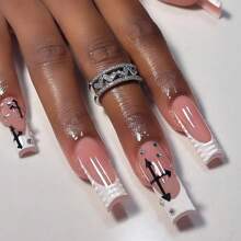 Add A Touch Of Romance With 24pcs Short Oval Simple Lotus Root Pink False Nail Red Love White French Style Full Cover Fake Nail For Women And Girls - Dusty Pink - View 1