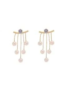 1對假珍珠裝飾耳環,高端時尚流蘇耳環 - 金色 - 查看 6