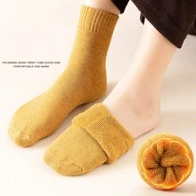 1 双加厚毛圈袜，柔软保暖毛绒袜，适合冬季，女士居家运动筒袜，1 双舒适女士冬季保暖袜 - 柔软保暖内衬，非常适合雪地靴和寒冷的地板 - 彩色 - 查看 4