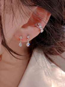 BALMORA 一对925纯银复古优雅金色水滴形锆石耳钉，女士时尚耳环，适合派对、日常佩戴，也是一份贴心的礼物。 - 銀色 - 查看 3