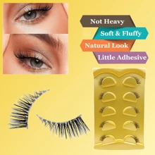 5pairs Natural Looking Reusable False Eyelashes Cat Eye Design With Inner Corner & Outer Corner Intensified(2-10mm)