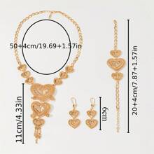 1set Heart Design Golden Fashionable Earrings, Necklace And Bracelet Set