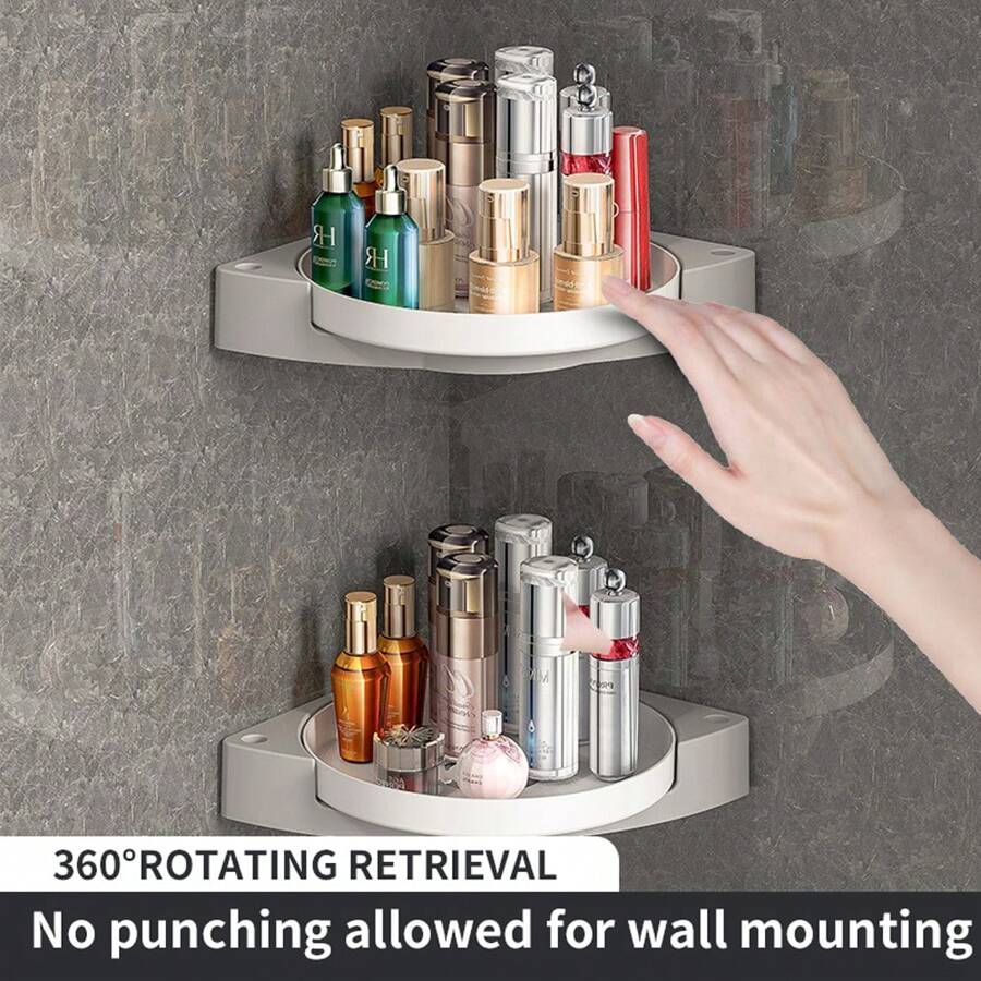 旋轉廁所置物架、旋轉廚房置物架、三腳架衛浴轉角淋浴間收納置物架（附自黏膠帶） - 白色 - 查看 1