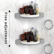 旋轉廁所置物架、旋轉廚房置物架、三腳架衛浴轉角淋浴間收納置物架（附自黏膠帶） - 白色 - 查看 5