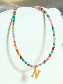 1pc Fashion Multi-Color Rice Beads With Letter Beaded Necklace Women's Necklace New Year Christmas Thanksgiving Anniversary Gift - Multicolor - View 19