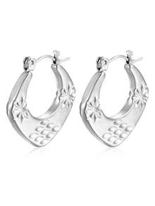 1對女士不鏽鋼時尚極簡耳環,具有油壓紋理,適合日常穿戴 - 銀色 - 查看 20