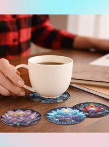 8入組鑽石畫杯墊套裝,diy鑽石藝術套件,全鑽石畫套件適用於成人和兒童,初學者藝術工藝用品 - 彩色 - 查看 3