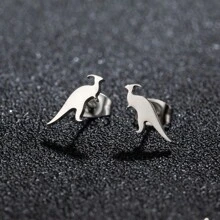 1對古怪的動物恐龍造型耳鑽,女性復古耳釘 - 白色 - 查看 1