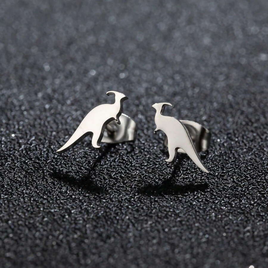 1對古怪的動物恐龍造型耳鑽,女性復古耳釘 - 白色 - 查看 1