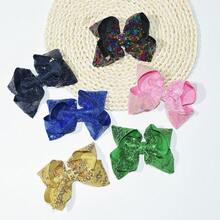 4入組兒童6英寸可愛閃閃發亮蝴蝶結髮夾,適合派對和日常使用 - 彩色 - 查看 6