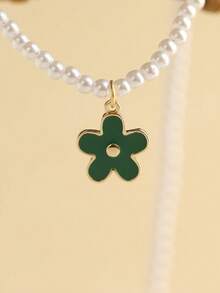 6入組甜美合金珍珠和花朵裝飾鎖骨鍊,適用於女士的日常穿著 - 花朵鎖骨鏈吊墜 - 查看 11