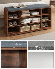 HaluPeit Shoe Bench, Shoe Storage With Seat Cushion And 9 Compartments, Adjustable 3-Tier Shoe Rack, For Entrance Area, Hallway, Living Room, Bedroom, 30 X 103 X 52.7 Cm, - 鏽棕色 - 查看 3