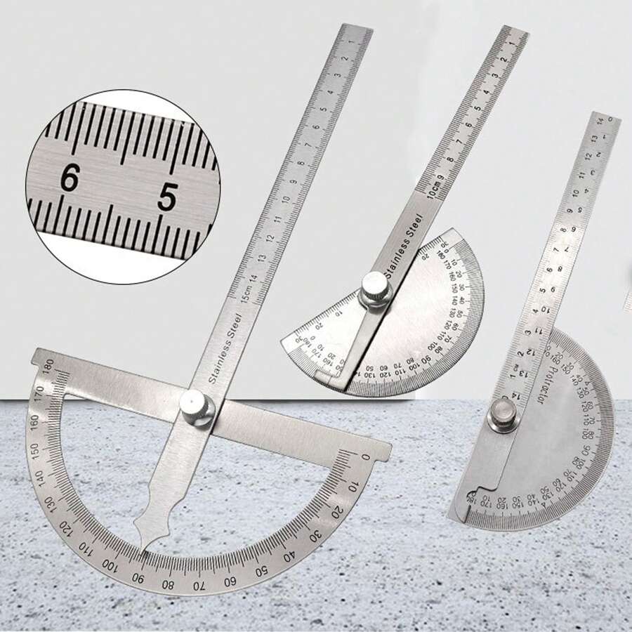 Regla Buscador Del Ángulo Del Transportador De 0 A 180 Grados De Acero Inoxidable, Con Tornillo Ajustable Para Medir Y Dibujar, 1 Ud. - Plateado - Ver 1
