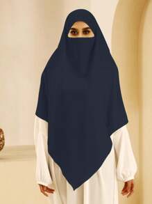 1pc Solid Color Women's Single Layer Tie Up Convenient Headscarf, Nida Fabric, Skin-Friendly [Instant Hijab] - Black - View 2