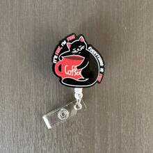 1入組貓和咖啡語錄可伸縮徽章卡,可愛名牌持有人與id夾,適用於護士學生員工志願者 - 黑色 - 查看 3