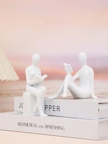 1 件 Booklover 人物書擋現代豪華桌面裝飾,適合客廳、辦公室和酒吧,高端大氣 - 白色 - 查看 3