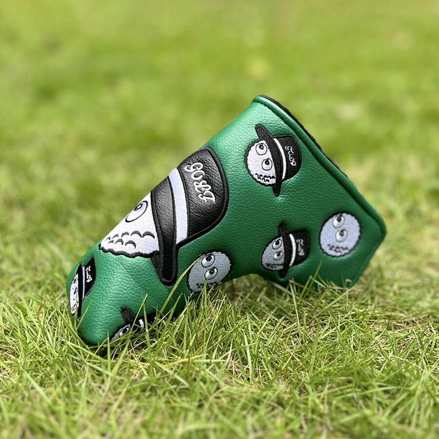 1pc Durable PU Leather Super Soft Embroidered Golf Putter Cover, L-Shaped Waterproof And Wear-Resistant Magnet Closure Club Cover - Green - View 1