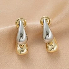 1對細緻的水滴設計耳針,銀色針和雙色電鍍,適合女性日常佩戴 - 精緻金屬水滴 - 查看 6