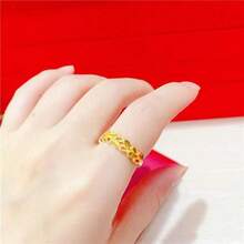 1 件镂空互锁心形可调节女士心形戒指 - 金色 - 查看 1