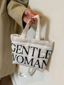 White Nylon Simple Style Tote Bag With Alphabet Embroidered, Large Capacity, Foldable, Can Be Carried By Hand Or Crossbody, Suitable For Daily Commute, Shopping, Travel, Holiday, Party, Makeup Organizing, Gift For Girlfriend, Birthday, And Fashionable, Perfect For Partygoers - White - View 6