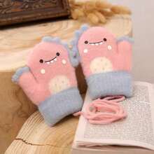 Winter Children'S Cute Dinosaur Mitten, Thick Warm Plush Toddler Gloves, Soft Stretchy Full Finger Gloves, Suitable For Boys, Girls, Toddlers, Kids' Outdoor Activities - Pink - View 6
