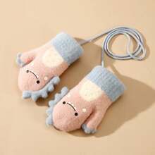 Winter Children'S Cute Dinosaur Mitten, Thick Warm Plush Toddler Gloves, Soft Stretchy Full Finger Gloves, Suitable For Boys, Girls, Toddlers, Kids' Outdoor Activities - Pink - View 3