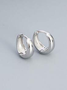 Pendientes de aro minimalista plata - Plateado - Ver 1