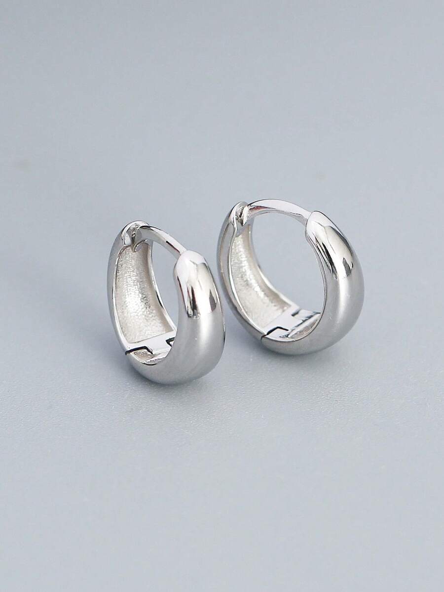Pendientes de aro minimalista plata - Plateado - Ver 1