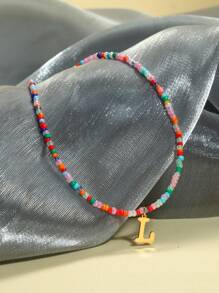 1pc Fashion Multi-Color Rice Beads With Letter Beaded Necklace Women's Necklace New Year Christmas Thanksgiving Anniversary Gift - Multicolor - View 8