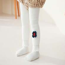 1 件儿童保暖内衬打底裤带 3d 花朵装饰加绒加厚冬季保暖长袜紧身裤适合宝宝，秋冬季 - 白色 - 查看 4