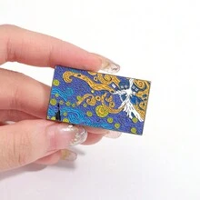 幾何卡通天才畫家在星夜中,爆炸的時光機胸針 - 彩色 - 查看 4