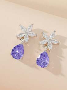 水鑽花朵裝飾水滴形耳墜 - 彩色 - 查看 5