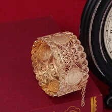 1只經典摩洛哥風格人形手鐲,鍍金和空心設計,拿破崙三世頭像風格,婚禮珠寶 - 金色 - 查看 3