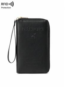 CHARM INFINITE Rfid Blocking Creative Airplane Passport Holder, Fashion Wallet For Airline Ticket, Credit Card & Multifunctional Zipper Passport Case With Wrist Strap Travel Stuff Travel Organiser Travel Items Travel Wallet Passport Holder Passport Wallet Beach Vacation Bag Summer Christmas Vacation - Black - View 6