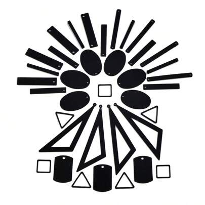 10pcs Black Spray Painted Geometric Triangle, Oval, Square Pendants For DIY Jewelry Making, Bracelet, Earring Components