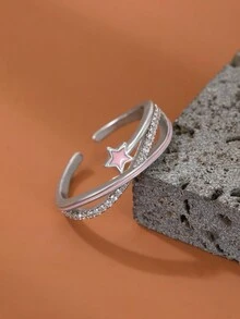 1只極簡主義交叉開口戒指 - 銀色 - 查看 2