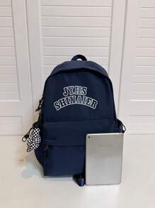 shinaier 时尚大容量双背包，带字母吊坠，适合学生和旅行者，学校用品，学校背包，书包，学校背包，返校，学校书包，大容量，经典休闲，适合青少年女孩、女士、大学生、男孩和男人，非常适合返校、开学第一天、大学、中学、高中 - 藏蓝色 - 查看 5