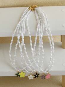 6入組甜美合金珍珠和花朵裝飾鎖骨鍊,適用於女士的日常穿著 - 花朵鎖骨鏈吊墜 - 查看 1