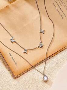 1入組雙層鏈設定個性化名字項鍊，照片字母項鍊，銀/玫瑰金/金色優雅女士項鍊，定制禮物，適用於生日，周年紀念日，聖誕節，情人節 - 玫瑰金 - 查看 2