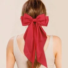 Bộ 4 nơ cài tóc cho nữ nơ satin lớn kẹp tóc nơ cài tóc giáng sinh dễ thương cỡ lớn có đuôi dài phụ kiện tóc cho nữ phụ kiện cho bé gái - Đỏ - Xem 3
