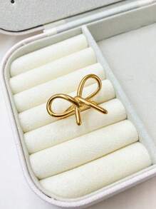 1 件時尚可愛誇張蝴蝶結鍍金不銹鋼戒指適合女士日常佩戴和節日禮物 - 金色 - 查看 1