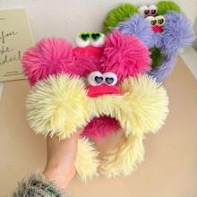 1個兒童有趣毛絨發帶,適合日常穿著,新版本的秋冬卡通女孩發箍,帶有可愛的怪獸球裝飾 - 玫紅色 - 查看 2