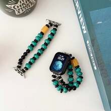 串珠手錶帶,綠色破裂珠珠,時尚替換手鍊適用於38/40/41/42/44/45/49mm Apple Watch Series 8/7/6/5/4/3/2/1 - 綠色 - 查看 2